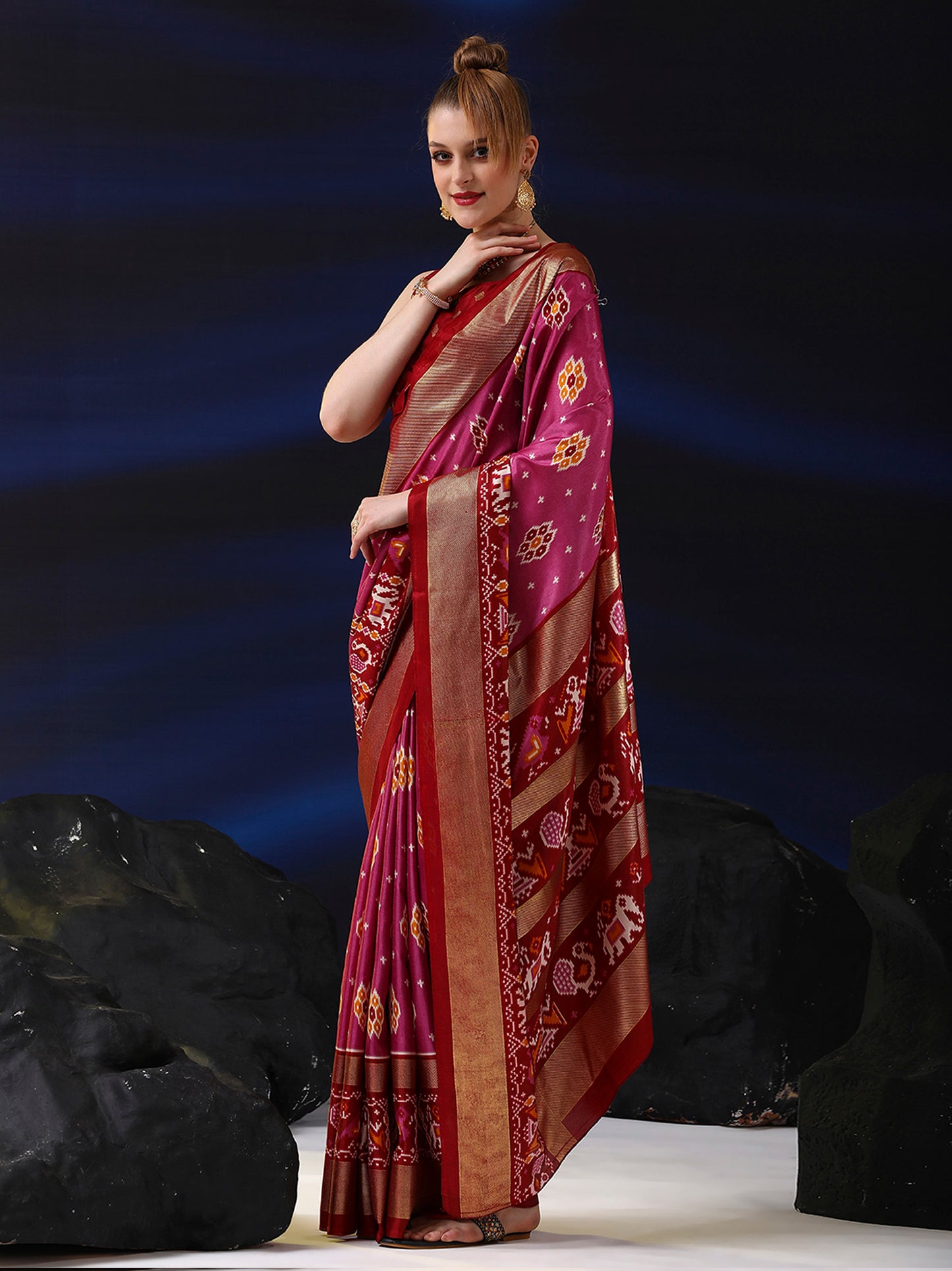 Women's Dola Silk Pink Printed Designer Saree With Blouse Piece