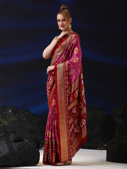 Women's Dola Silk Pink Printed Designer Saree With Blouse Piece