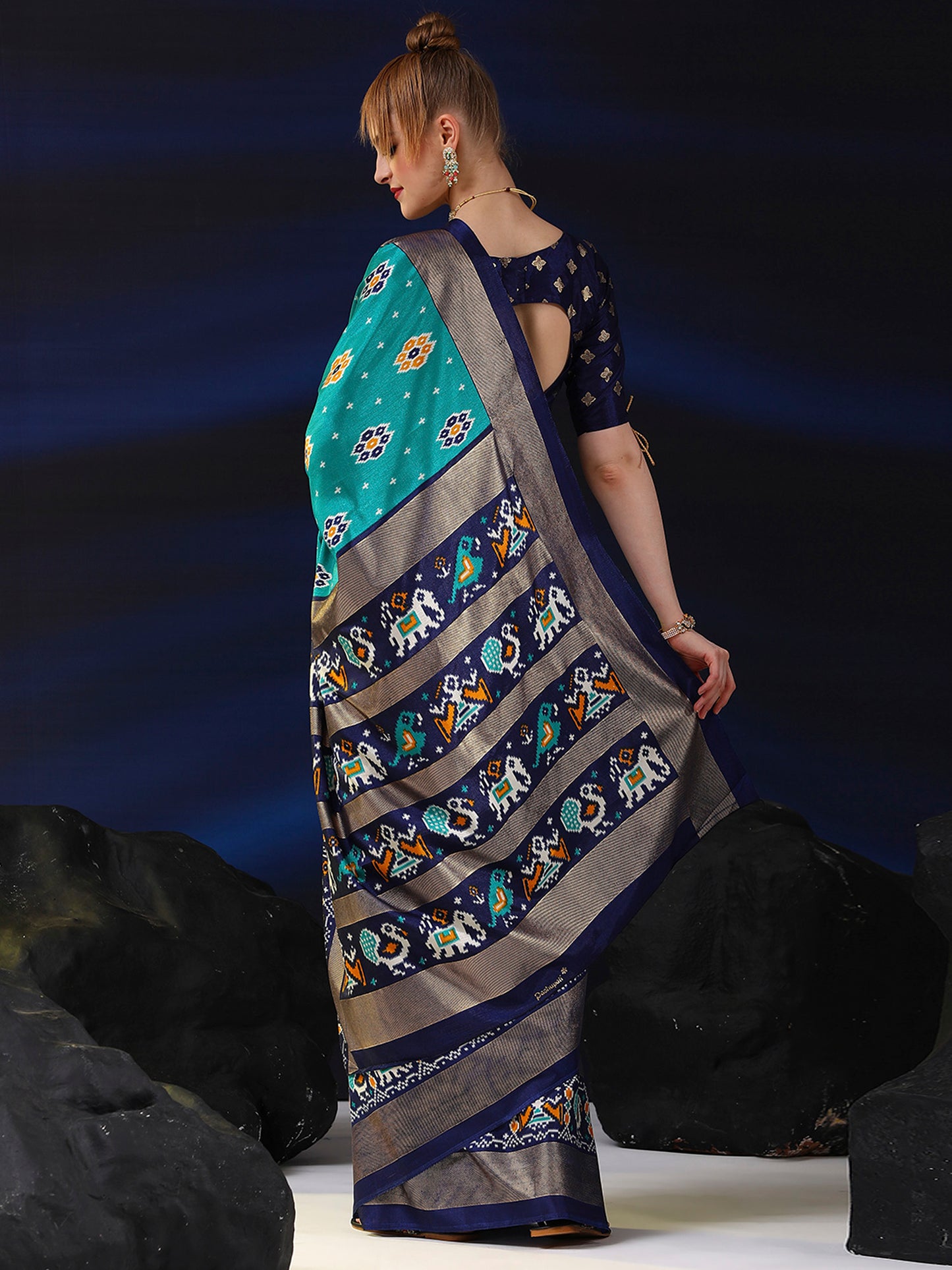 Women's Dola Silk Light Blue Printed Designer Saree With Blouse Piece