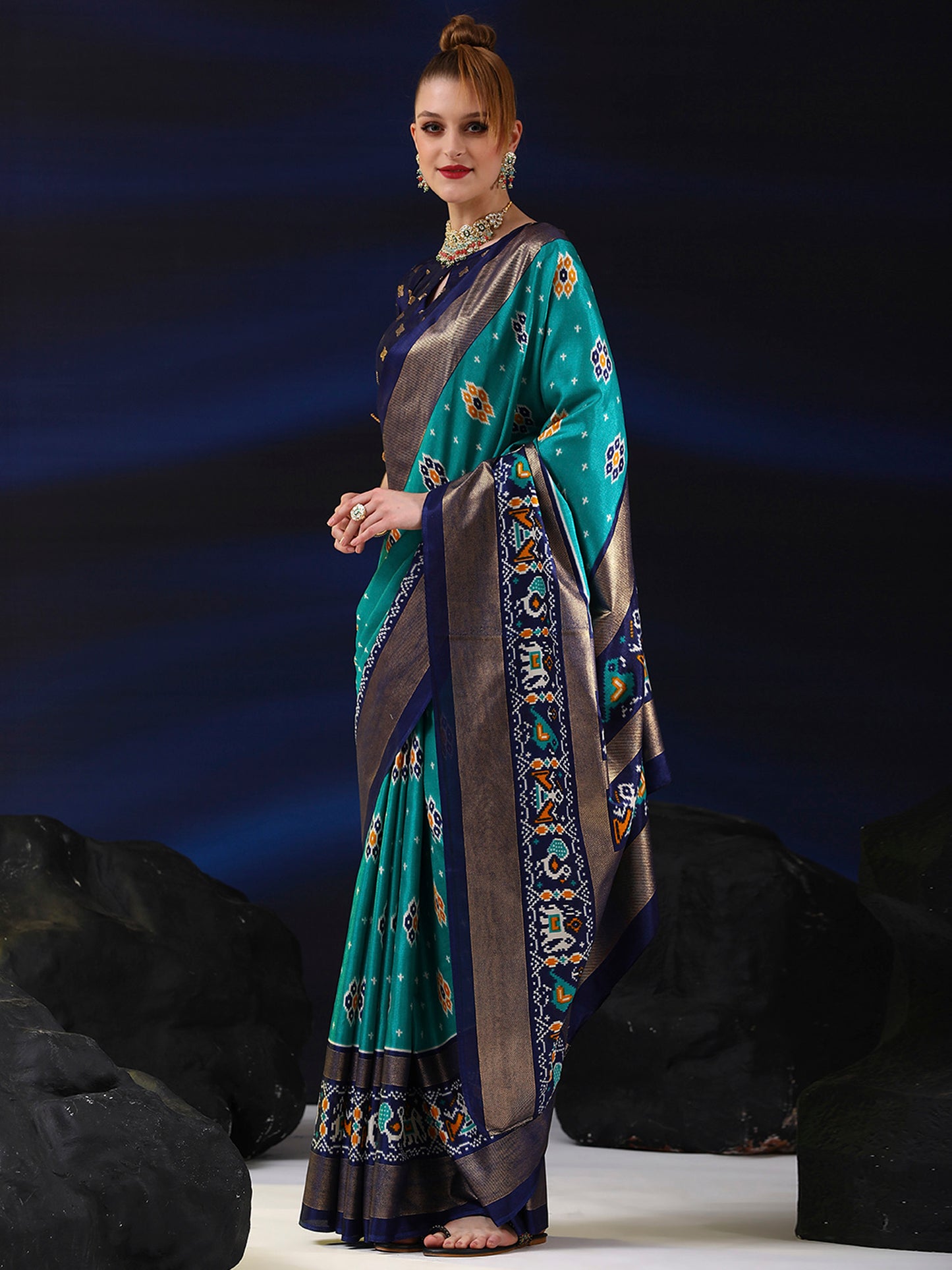 Women's Dola Silk Light Blue Printed Designer Saree With Blouse Piece