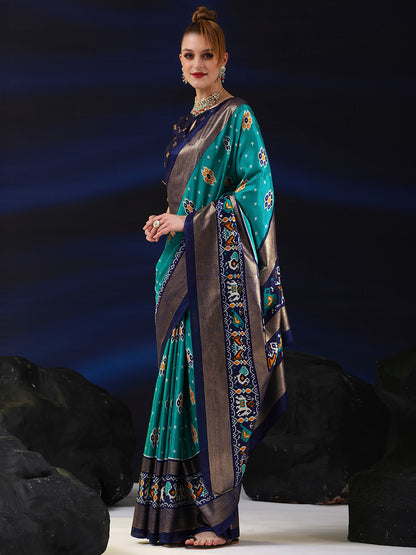 Women's Dola Silk Light Blue Printed Designer Saree With Blouse Piece