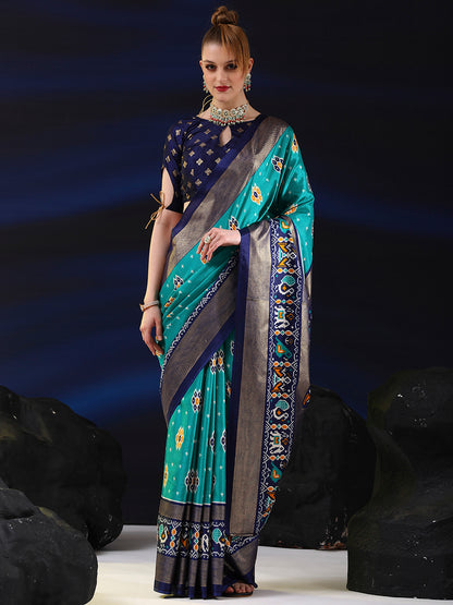 Women's Dola Silk Light Blue Printed Designer Saree With Blouse Piece