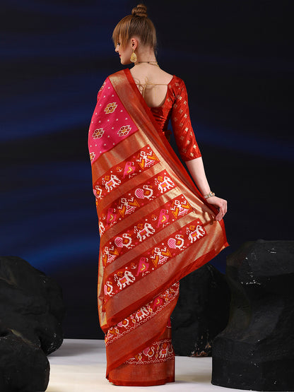 Women's Dola Silk Pink Printed Designer Saree With Blouse Piece