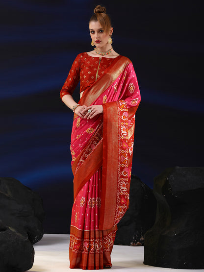 Women's Dola Silk Pink Printed Designer Saree With Blouse Piece