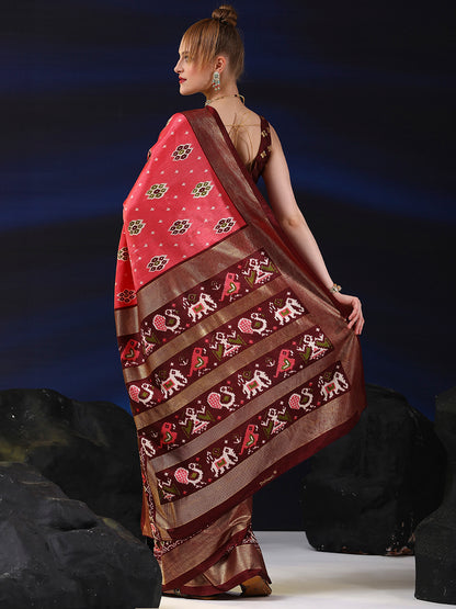 Women's Dola Silk Pink Printed Designer Saree With Blouse Piece