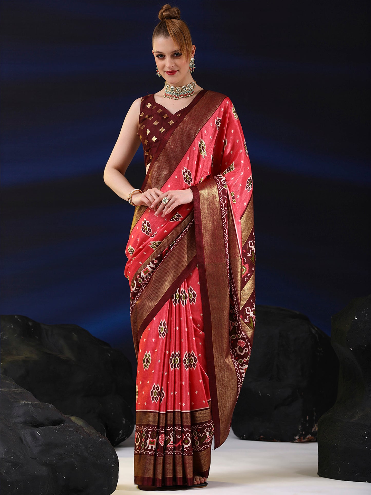 Women's Dola Silk Pink Printed Designer Saree With Blouse Piece