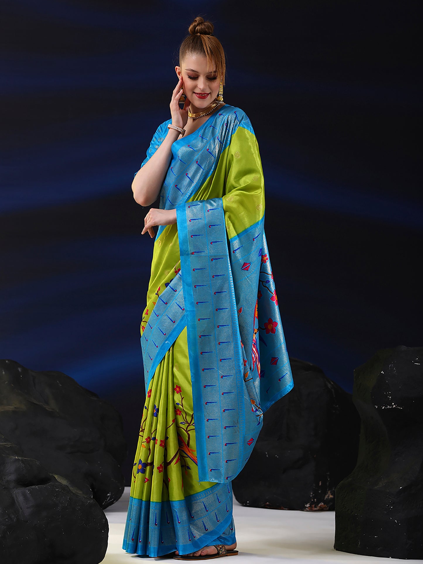 Women's Dola Silk Light Green Printed Designer Saree With Blouse Piece