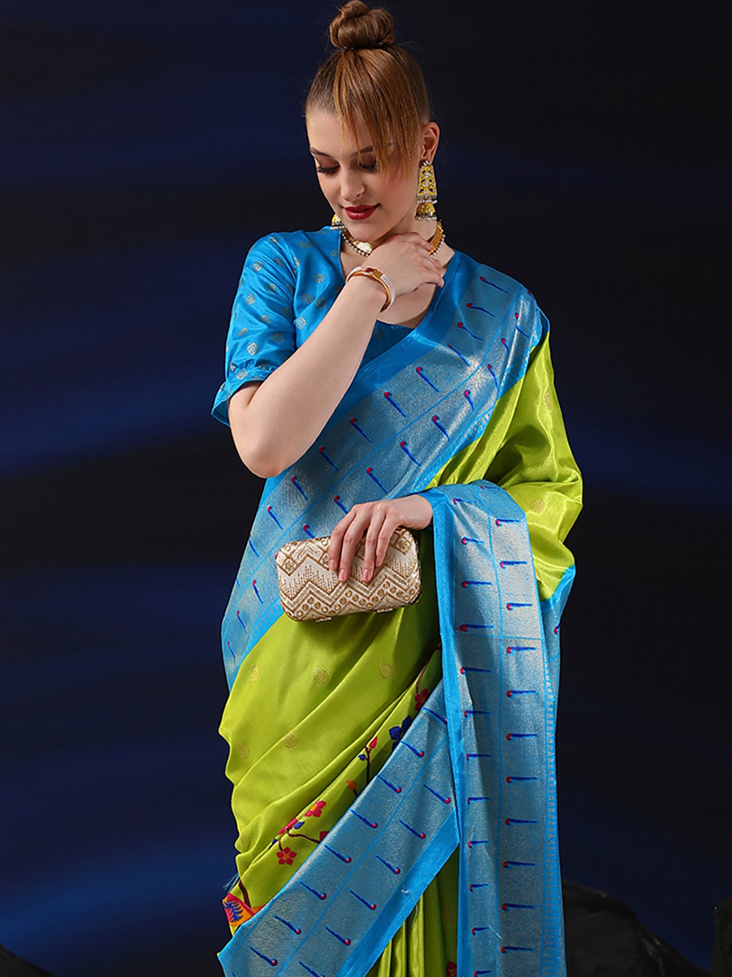 Women's Dola Silk Light Green Printed Designer Saree With Blouse Piece