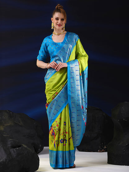 Women's Dola Silk Light Green Printed Designer Saree With Blouse Piece