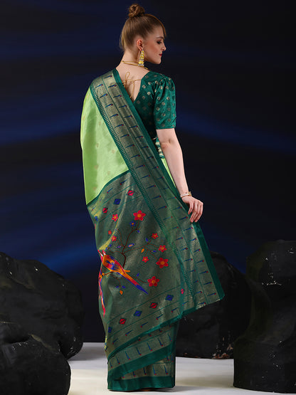 Women's Dola Silk Light Green Printed Designer Saree With Blouse Piece