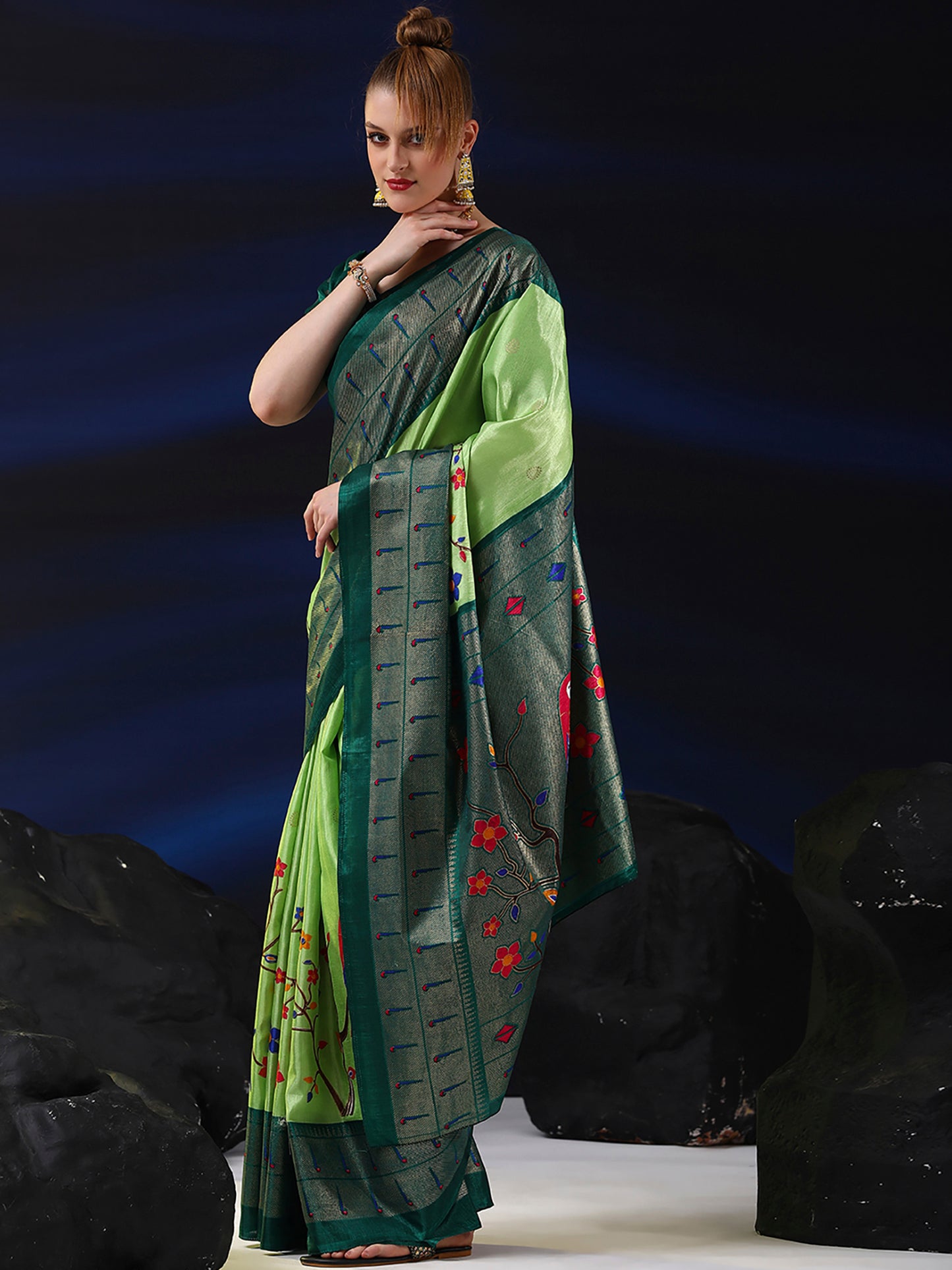 Women's Dola Silk Light Green Printed Designer Saree With Blouse Piece