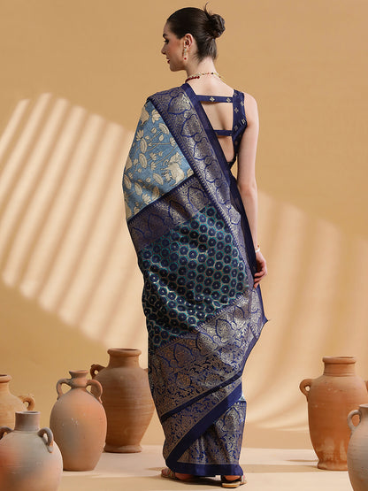 Women's Dola Silk Light Blue Printed Designer Saree With Blouse Piece