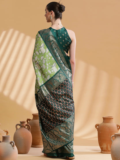 Women's Dola Silk Light Green Printed Designer Saree With Blouse Piece