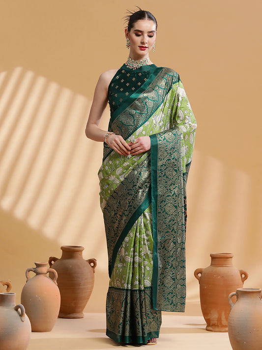 Women's Dola Silk Light Green Printed Designer Saree With Blouse Piece