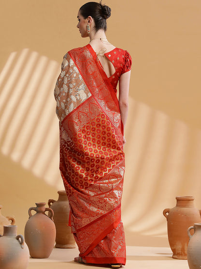 Women's Dola Silk Brown Printed Designer Saree With Blouse Piece