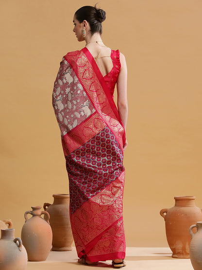 Women's Dola Silk Burgundy Printed Designer Saree With Blouse Piece