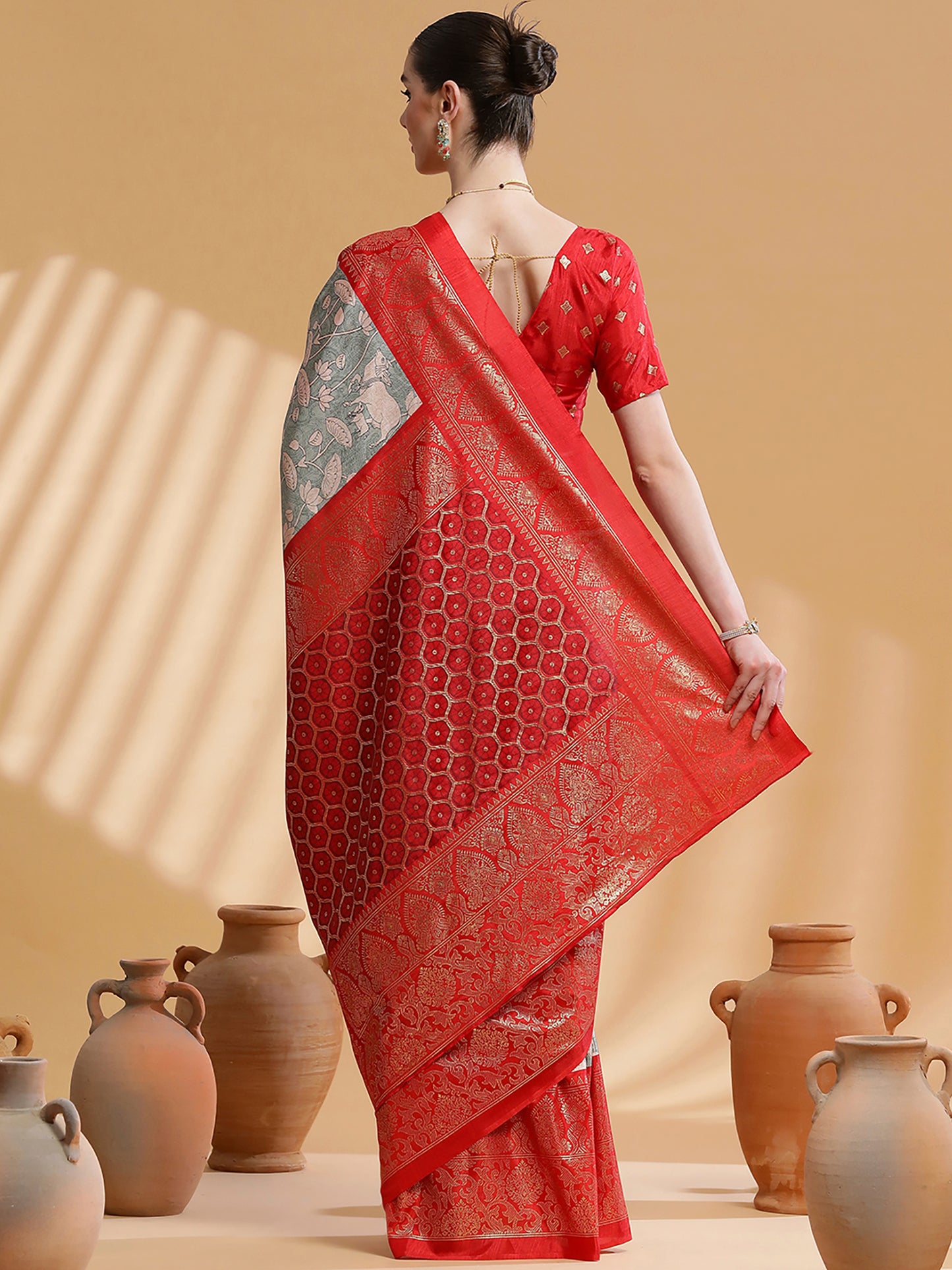 Women's Dola Silk Sea Green Printed Designer Saree With Blouse Piece