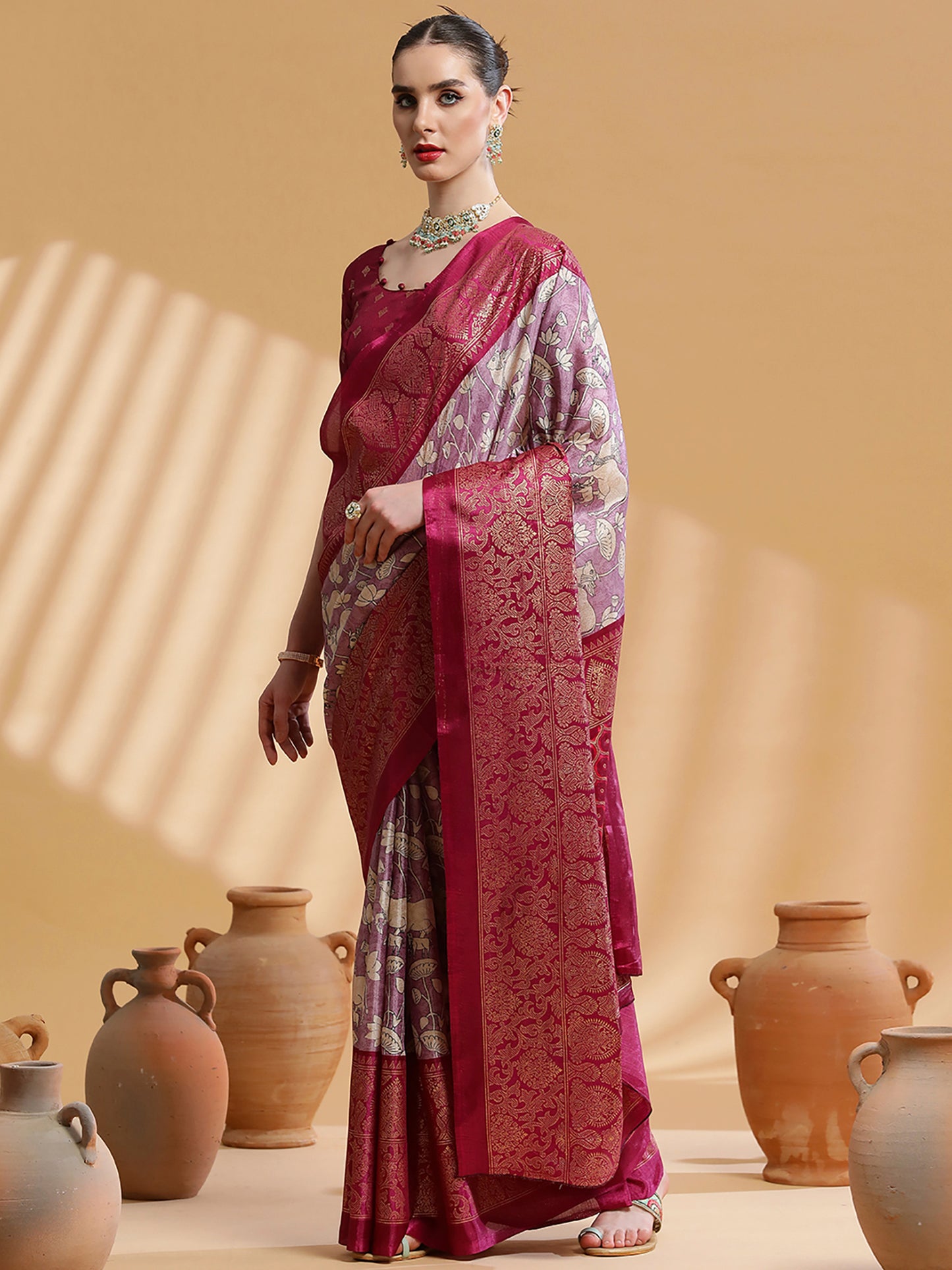 Women's Dola Silk Mauve Printed Designer Saree With Blouse Piece