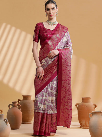 Women's Dola Silk Mauve Printed Designer Saree With Blouse Piece