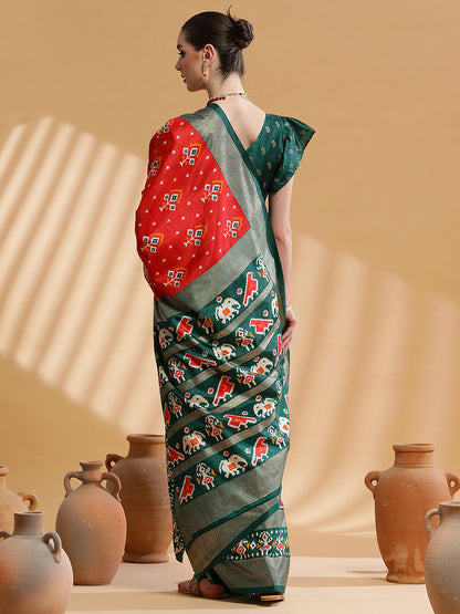 Women's Dola Silk Red Printed Designer Saree With Blouse Piece