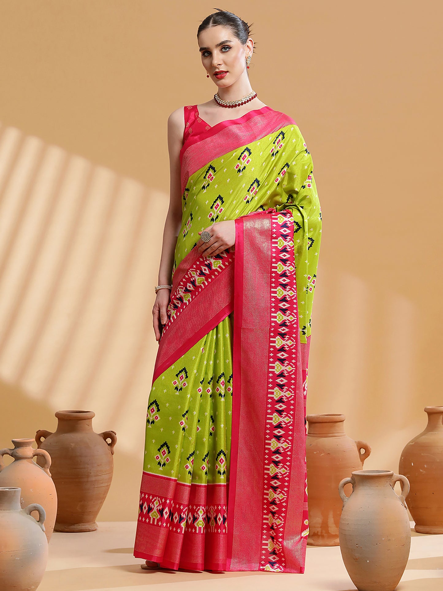 Women's Dola Silk Light Green Printed Designer Saree With Blouse Piece