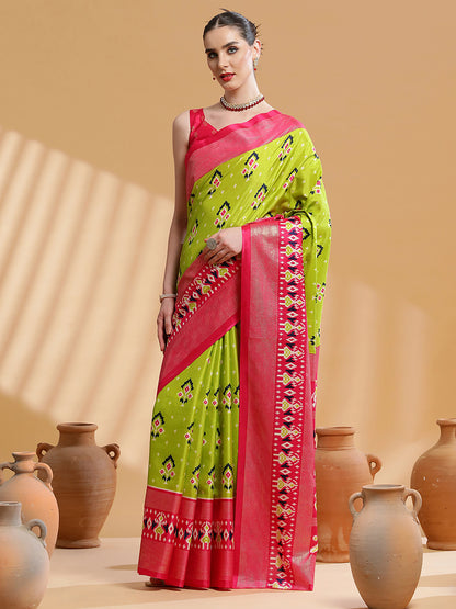 Women's Dola Silk Light Green Printed Designer Saree With Blouse Piece