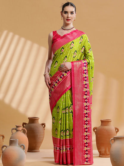 Women's Dola Silk Light Green Printed Designer Saree With Blouse Piece