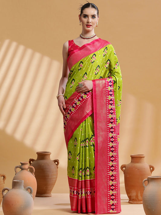 Women's Dola Silk Light Green Printed Designer Saree With Blouse Piece