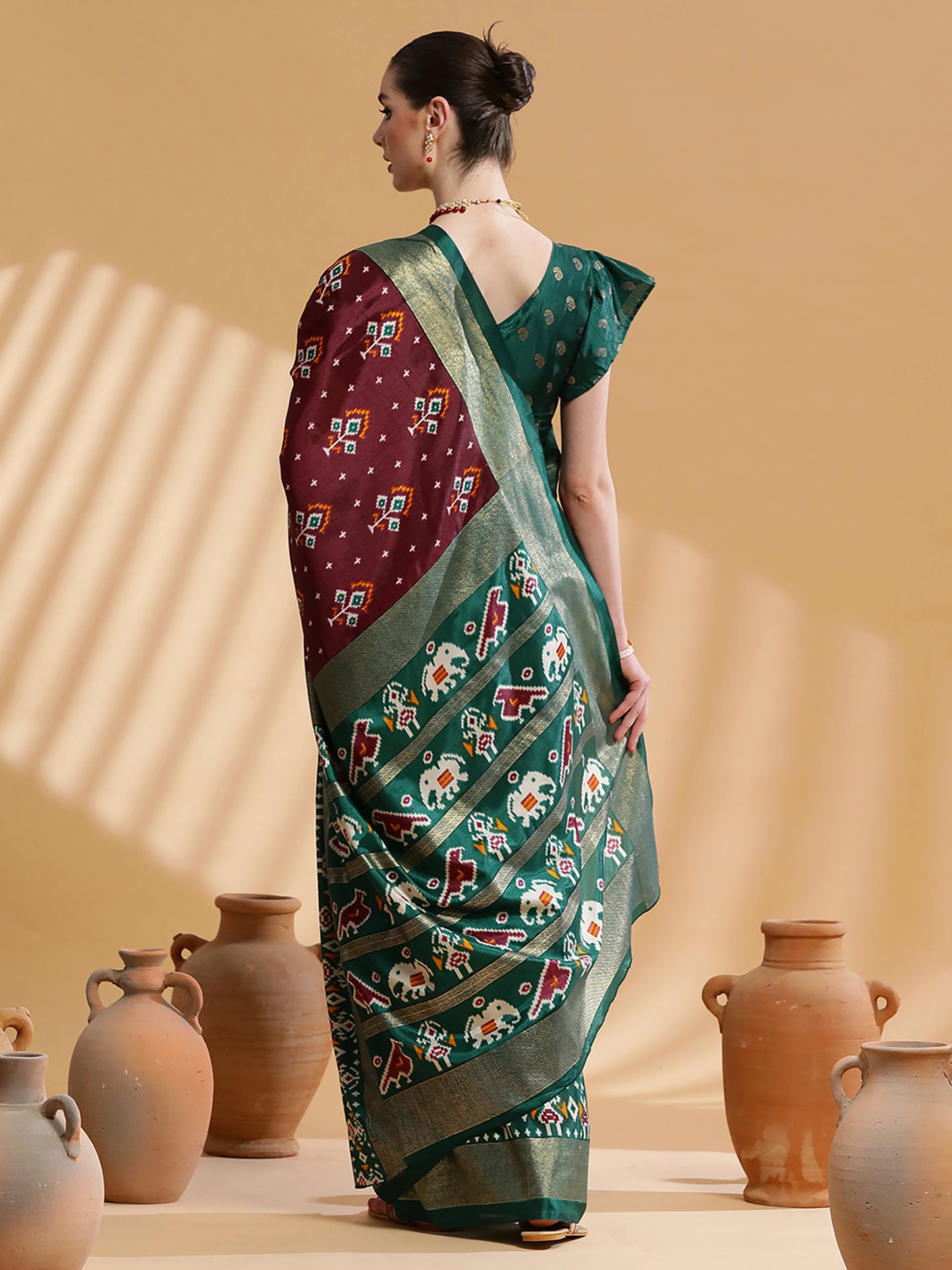 Women's Dola Silk Brown Printed Designer Saree With Blouse Piece