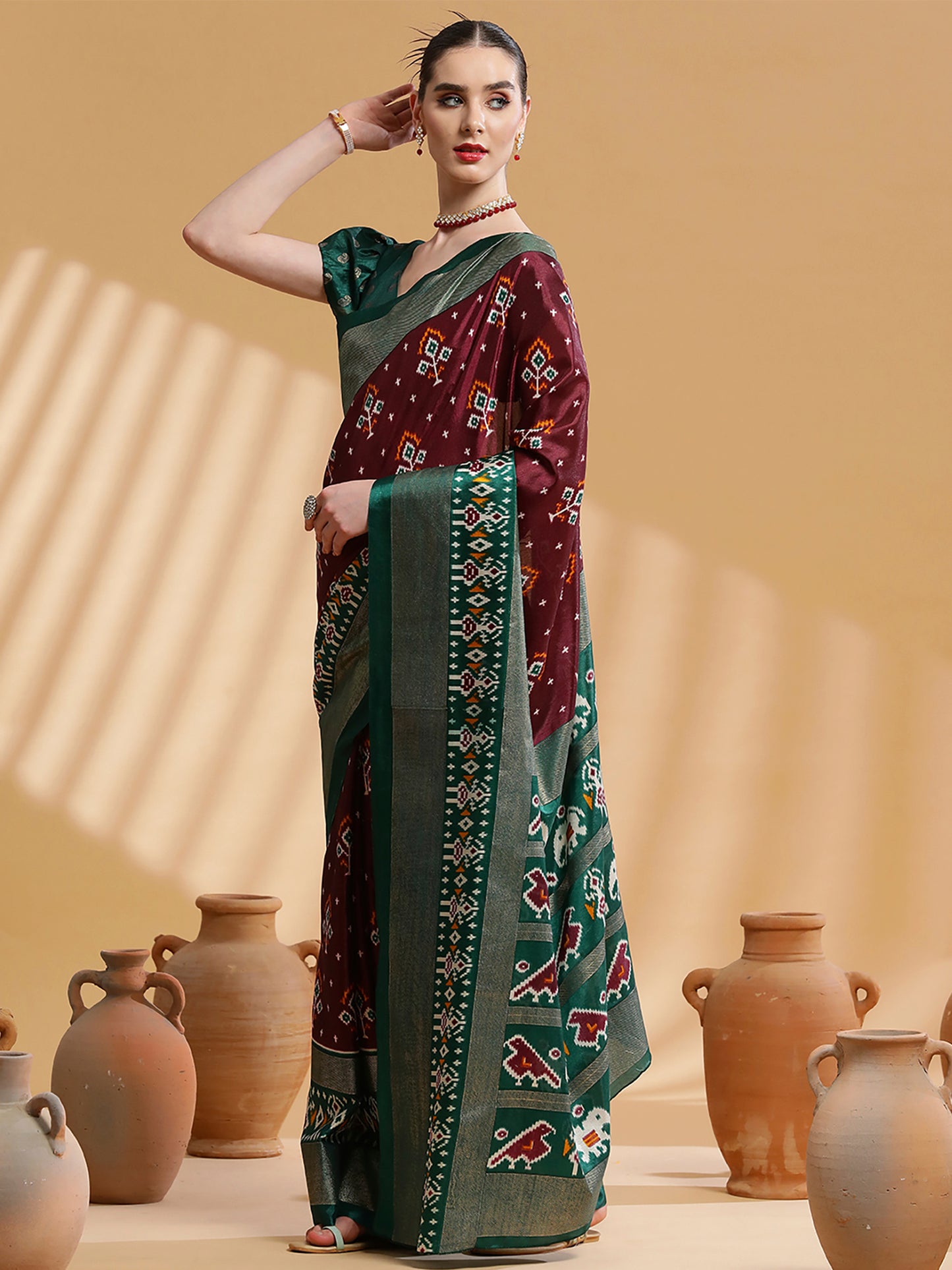 Women's Dola Silk Brown Printed Designer Saree With Blouse Piece