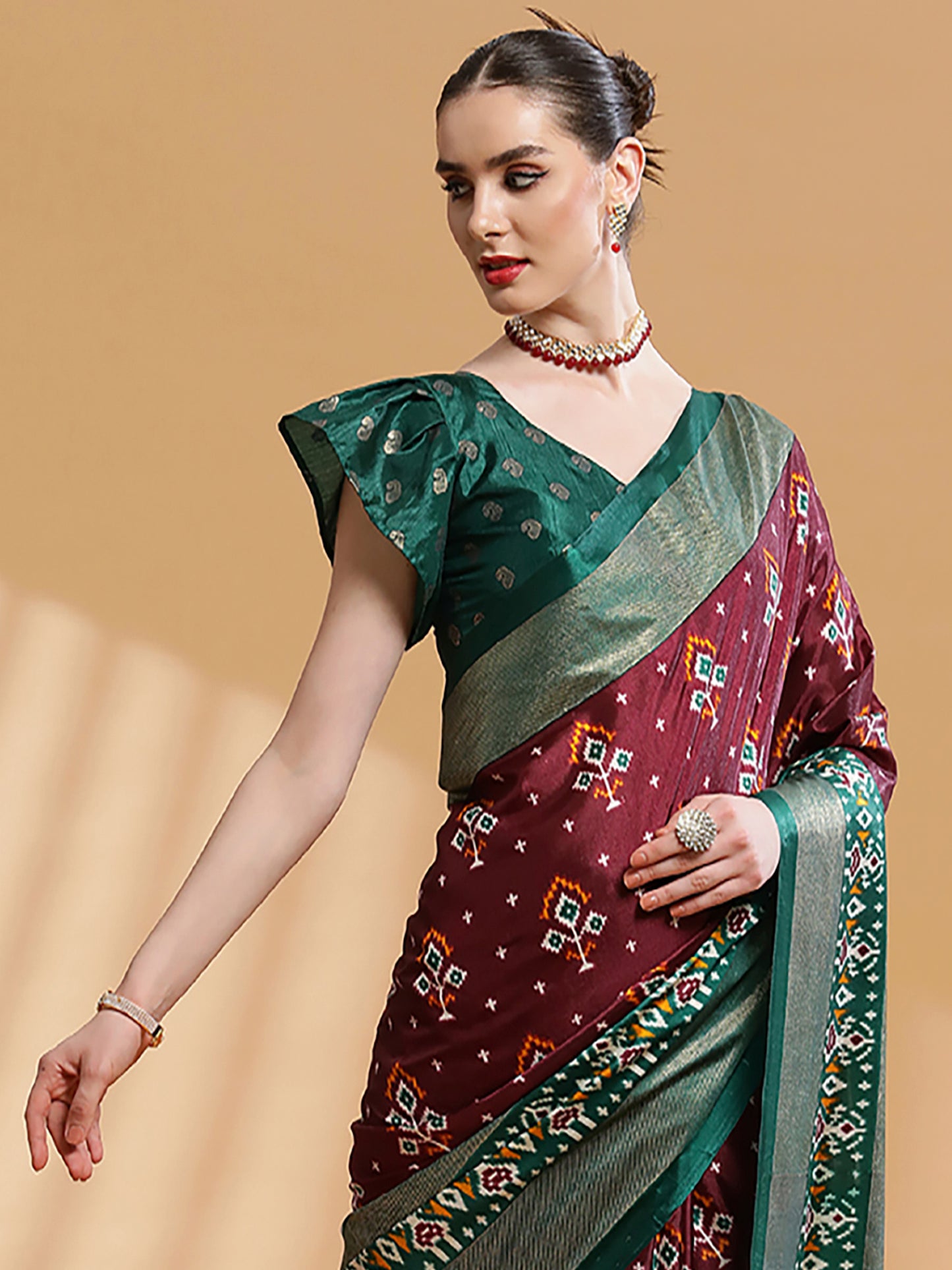 Women's Dola Silk Brown Printed Designer Saree With Blouse Piece