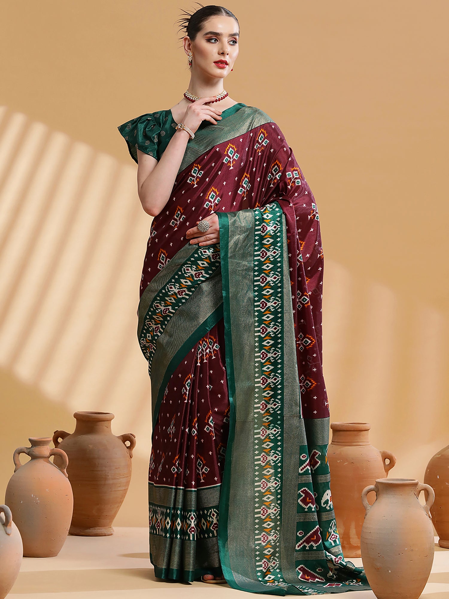 Women's Dola Silk Brown Printed Designer Saree With Blouse Piece