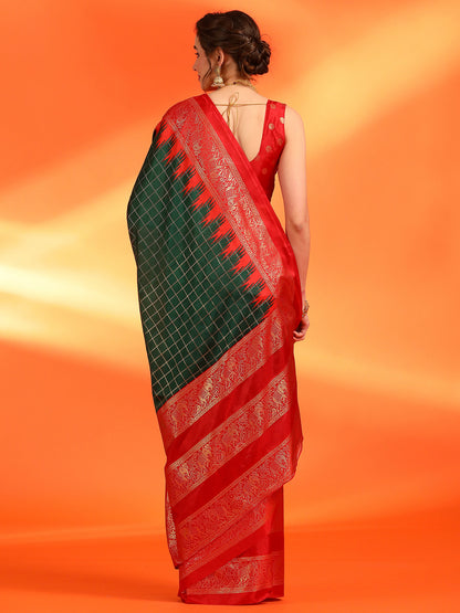 Women's Dola Silk Green Printed Designer Saree With Blouse Piece