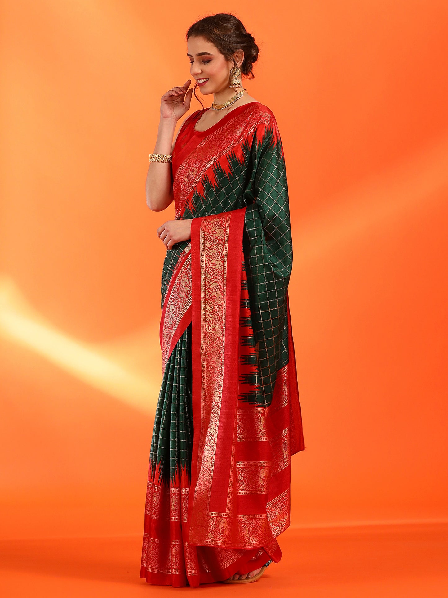 Women's Dola Silk Green Printed Designer Saree With Blouse Piece
