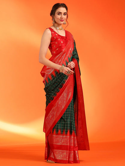 Women's Dola Silk Green Printed Designer Saree With Blouse Piece