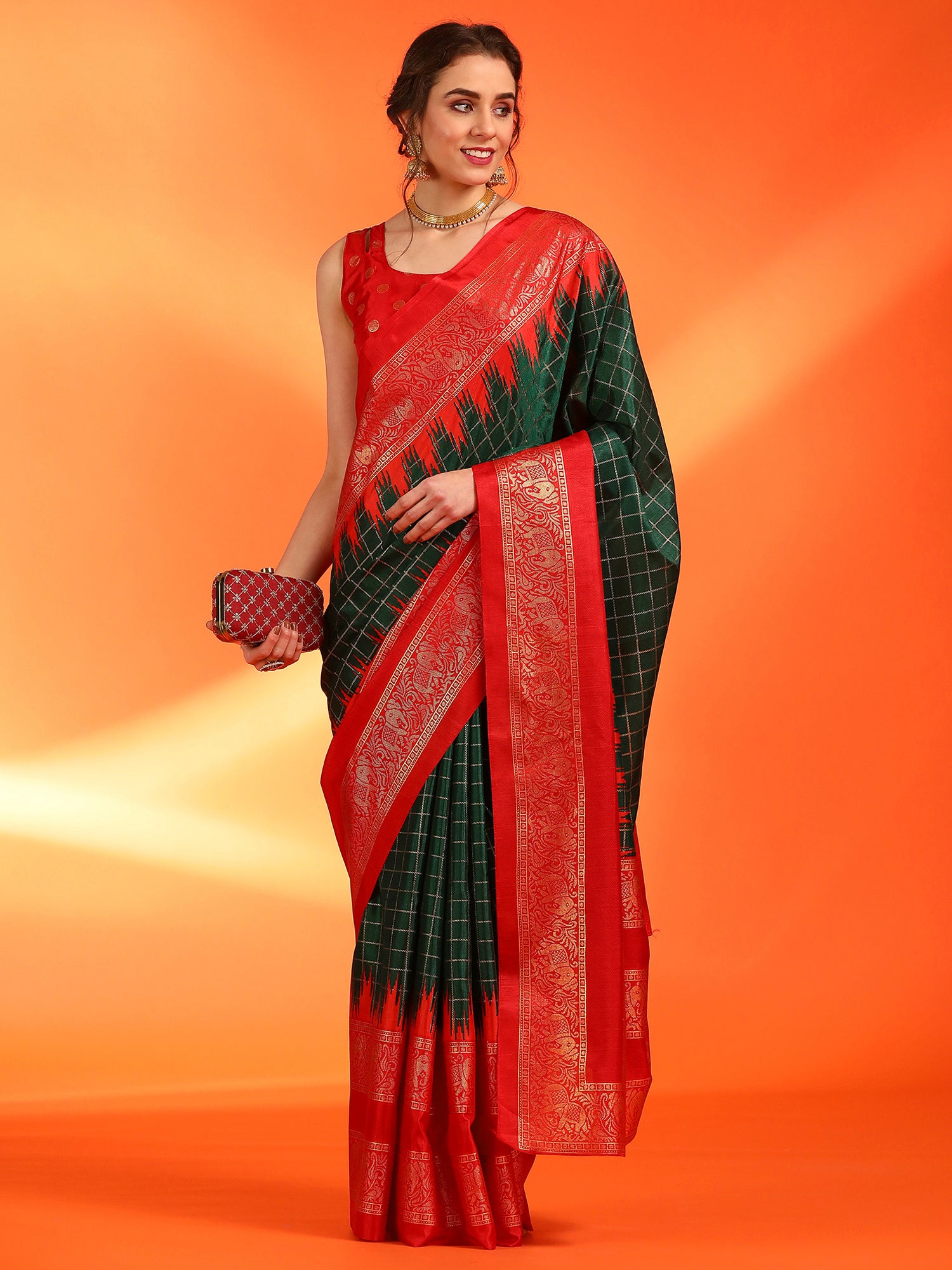 Women's Dola Silk Green Printed Designer Saree With Blouse Piece