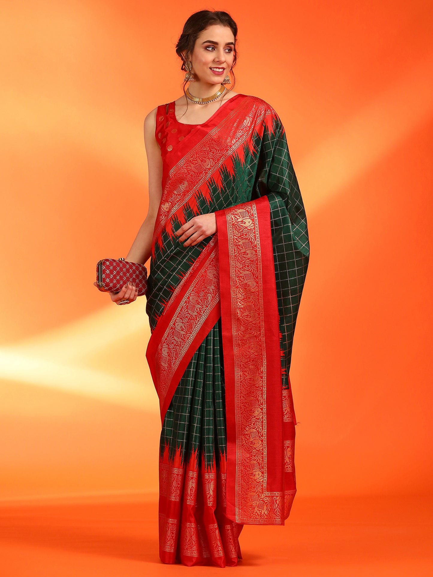 Women's Dola Silk Green Printed Designer Saree With Blouse Piece
