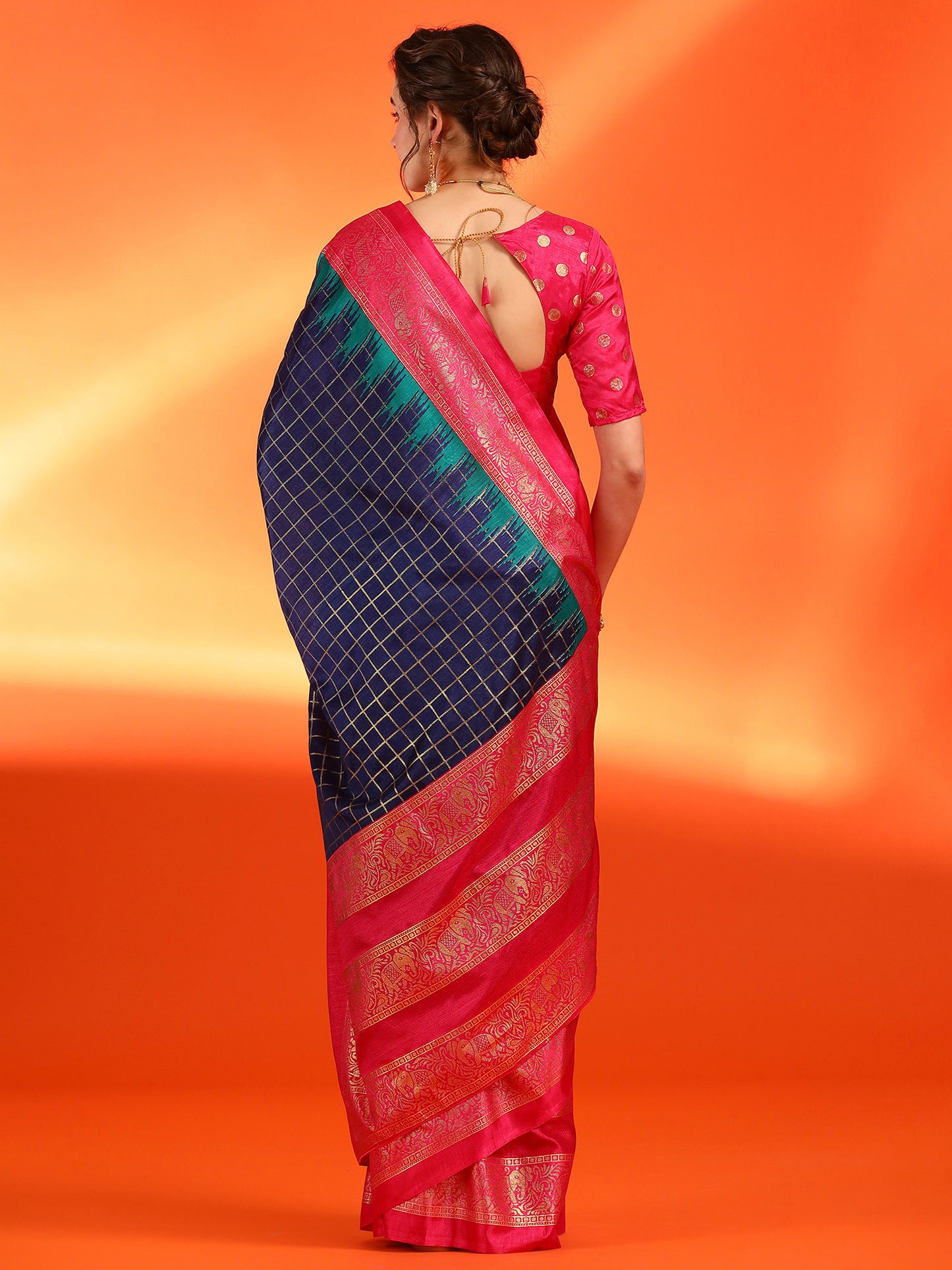 Women's Dola Silk Navy Blue Printed Designer Saree With Blouse Piece