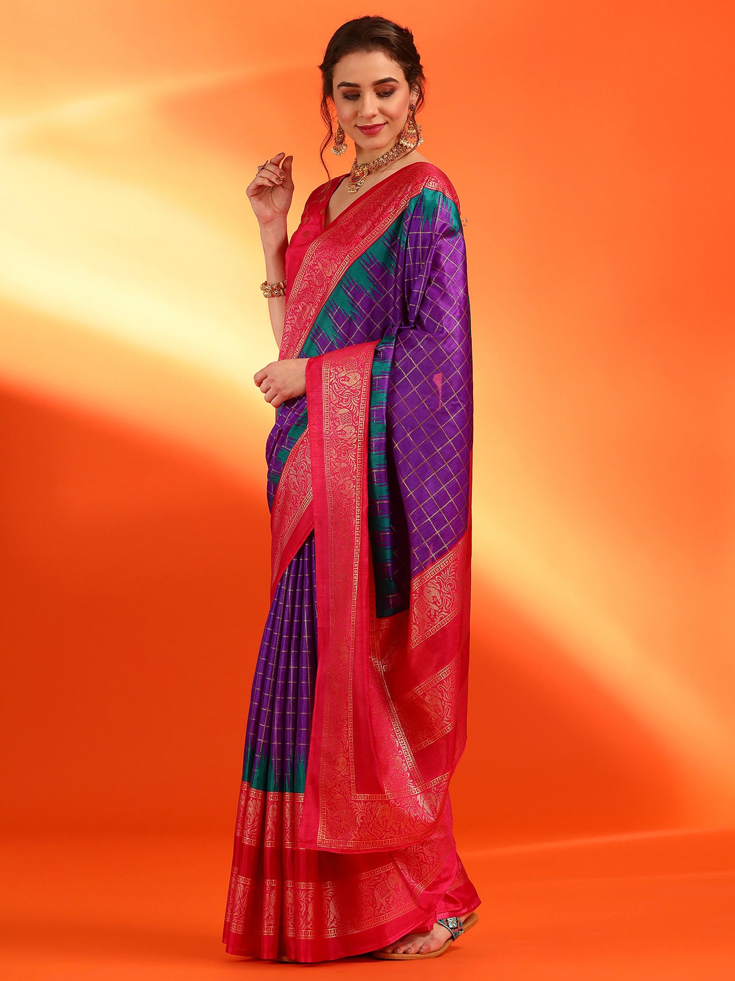 Women's Dola Silk Purple Printed Designer Saree With Blouse Piece