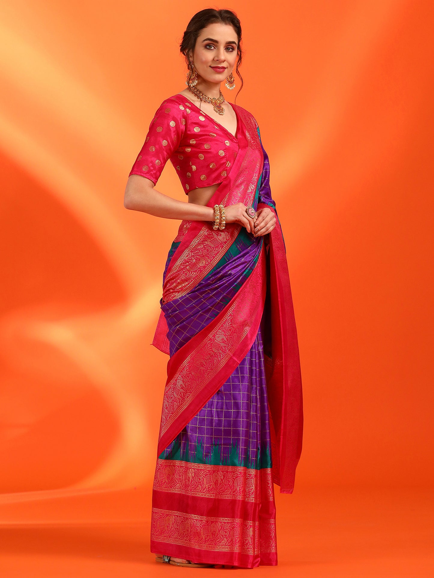 Women's Dola Silk Purple Printed Designer Saree With Blouse Piece