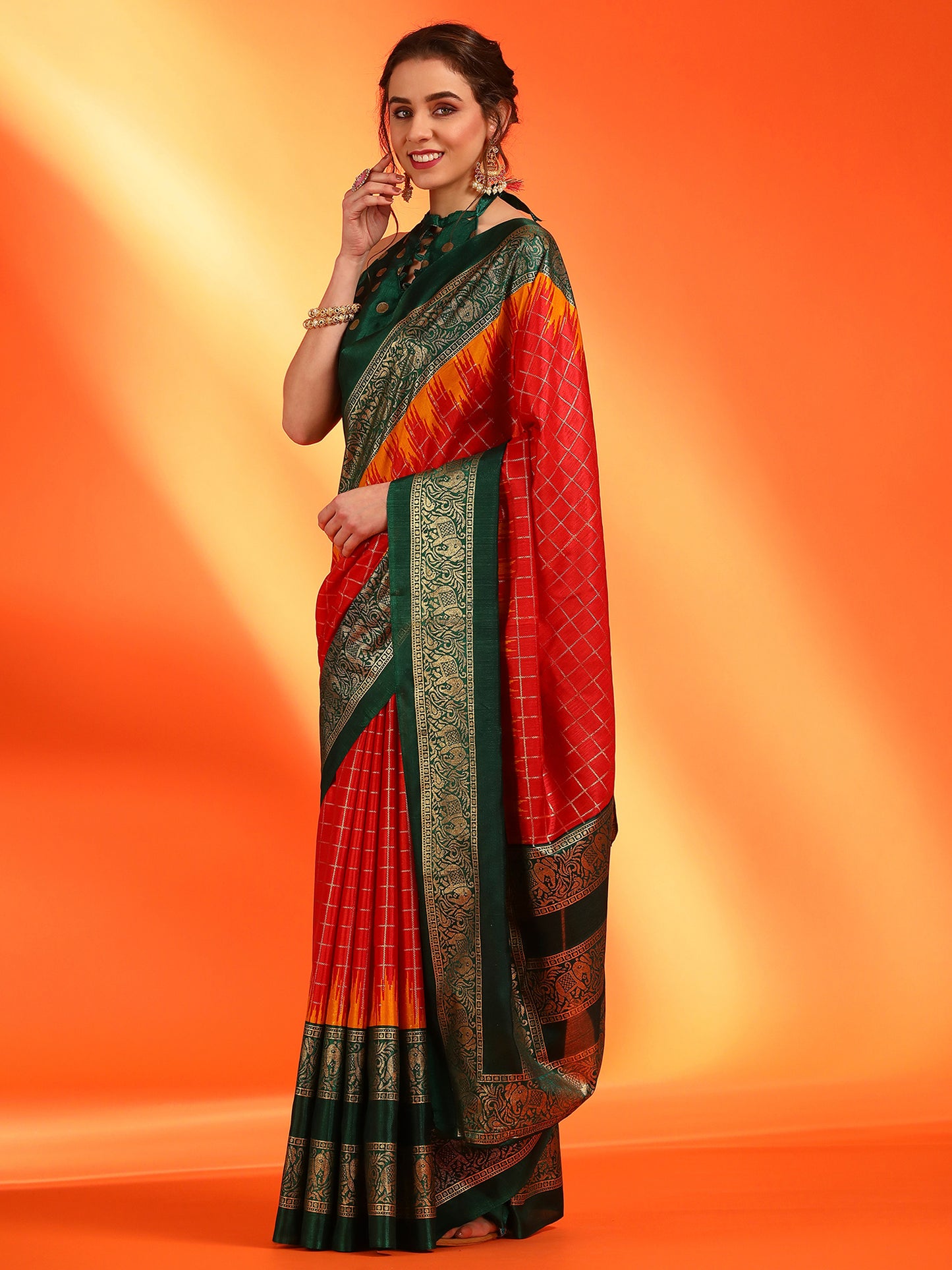 Women's Dola Silk Red Printed Designer Saree With Blouse Piece