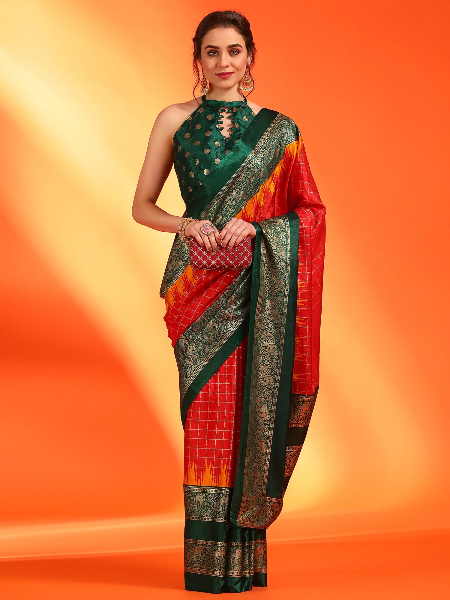 Women's Dola Silk Red Printed Designer Saree With Blouse Piece