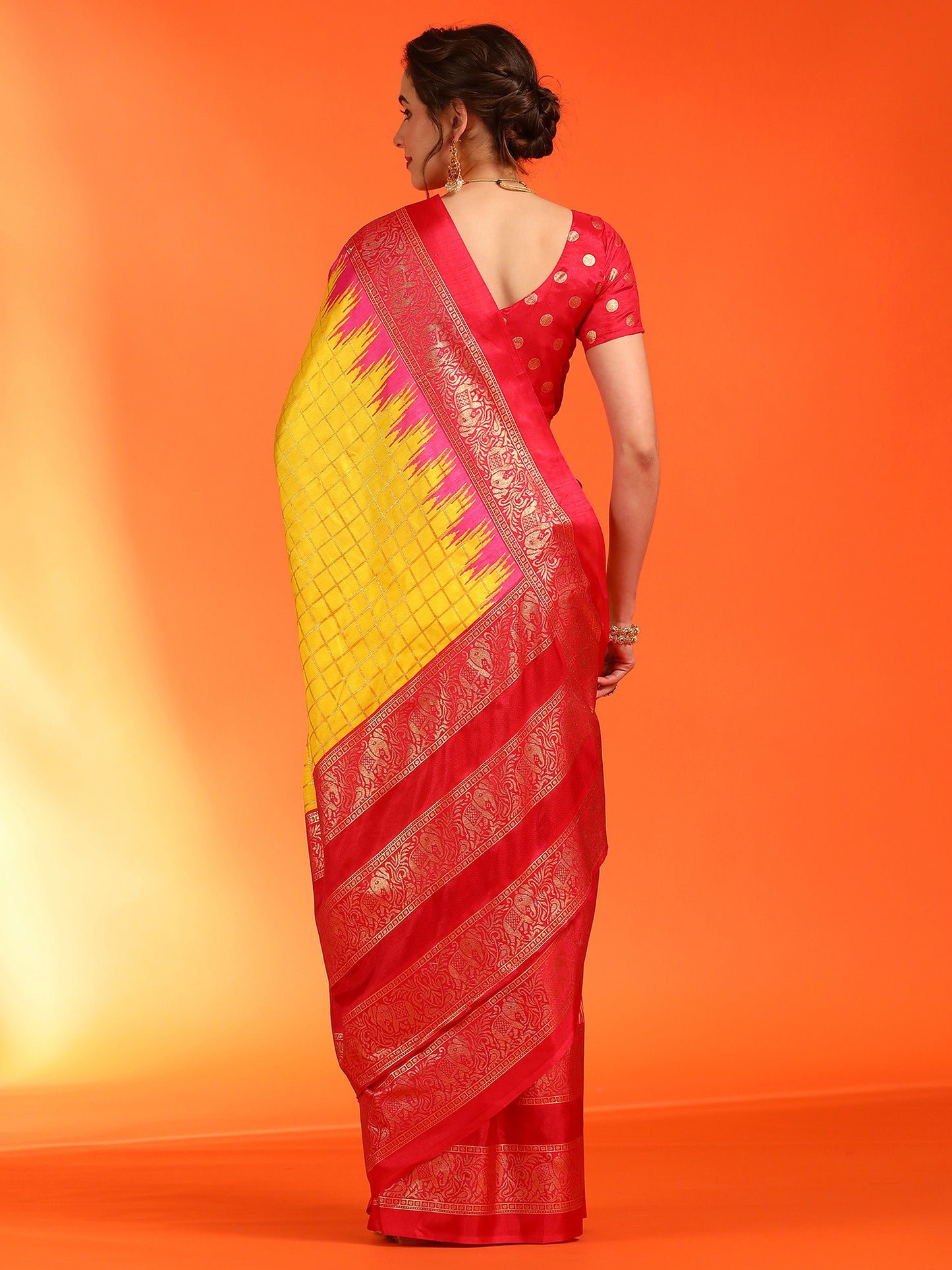 Women's Dola Silk Yellow Printed Designer Saree With Blouse Piece