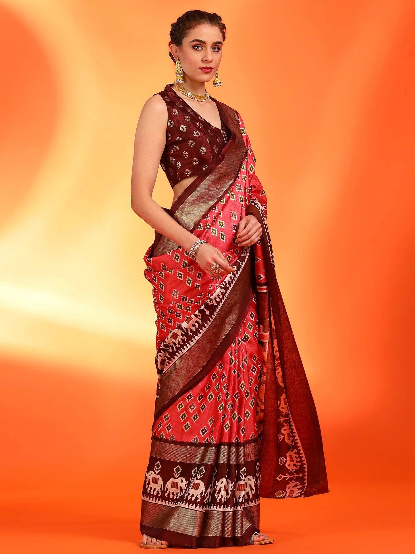 Women's Dola Silk Red Printed Designer Saree With Blouse Piece