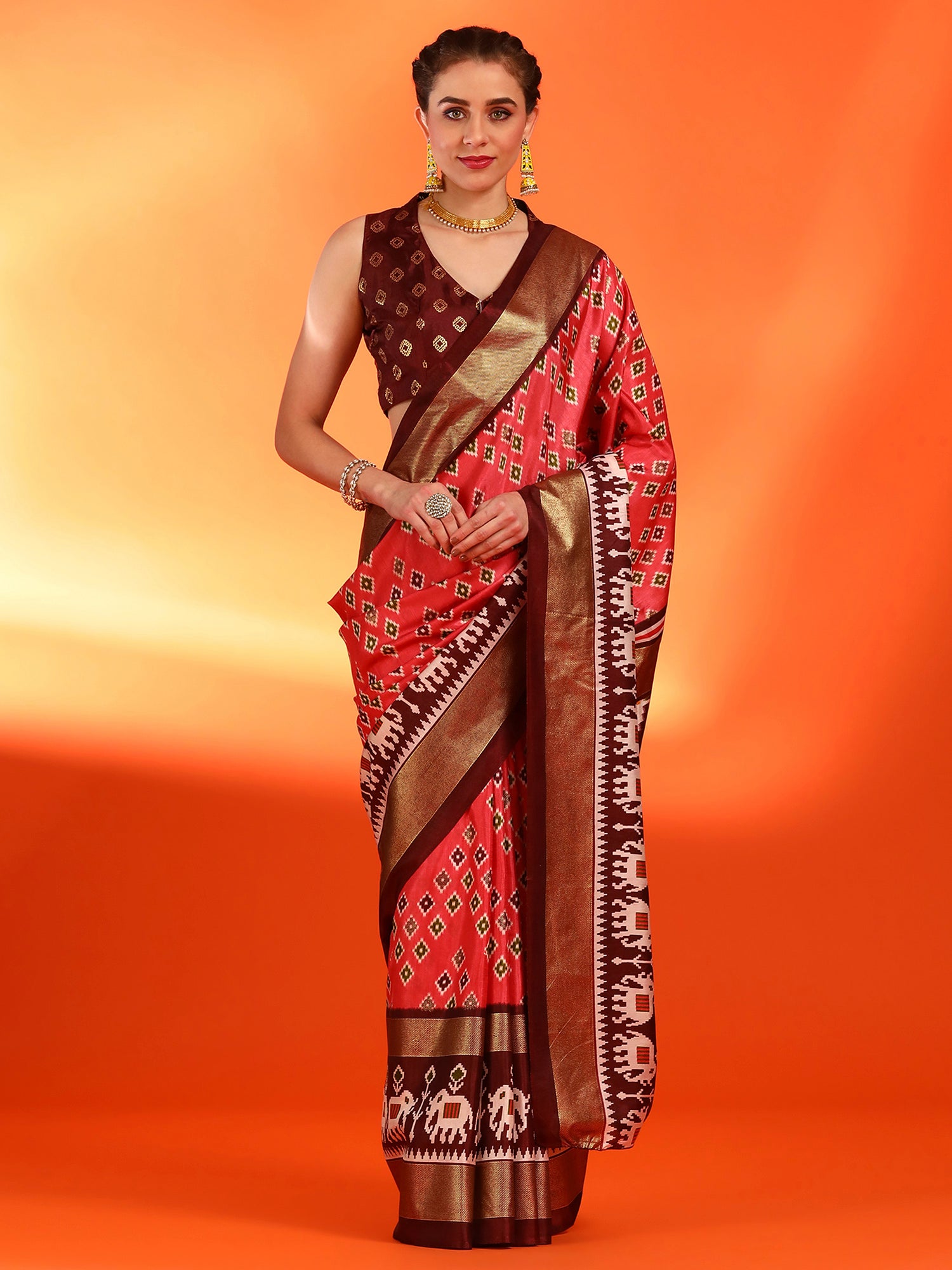 Women's Dola Silk Red Printed Designer Saree With Blouse Piece
