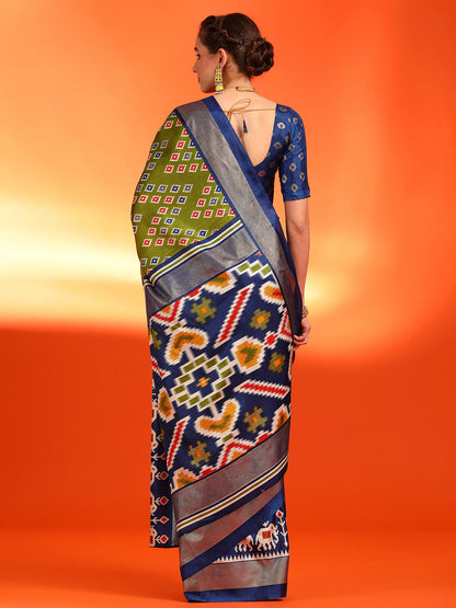 Women's Dola Silk Green Printed Designer Saree With Blouse Piece