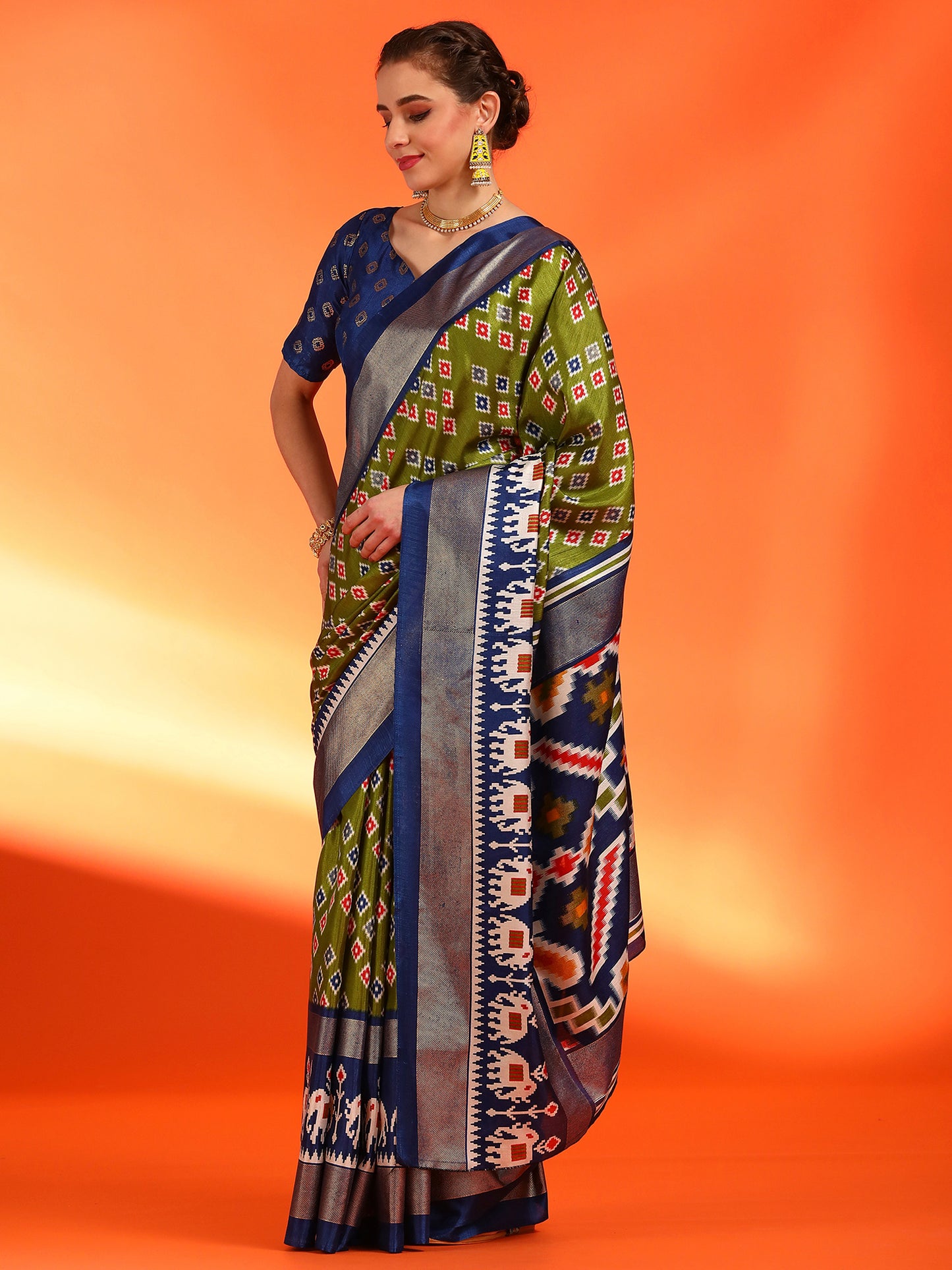 Women's Dola Silk Green Printed Designer Saree With Blouse Piece