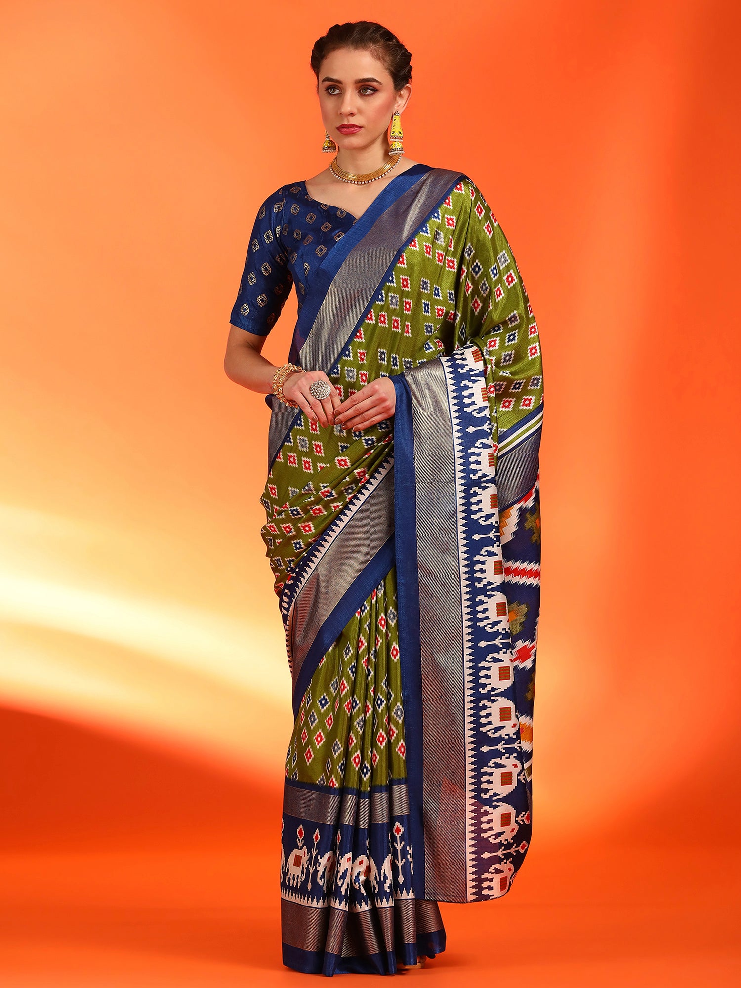 Women's Dola Silk Green Printed Designer Saree With Blouse Piece