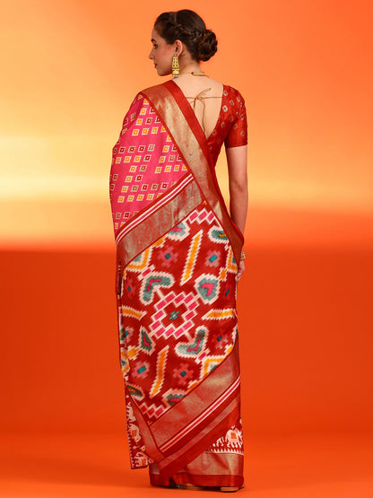 Women's Dola Silk Pink Printed Designer Saree With Blouse Piece