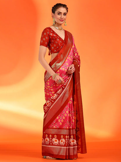Women's Dola Silk Pink Printed Designer Saree With Blouse Piece